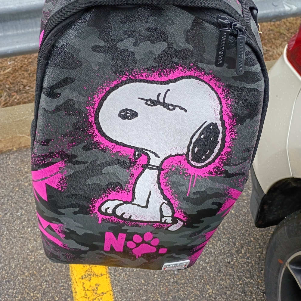 Snoopy Graphic Mini Backpack in Black & Hot Pink